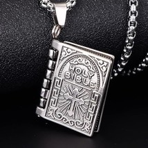 Bible Book Cross Pendant: Uniquely Vintage Silver Necklace for All Men And Women - £12.65 GBP