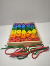 Melissa & Doug Primary Lacing Beads Set Wooden Shapes Colors Complete w/ Strings - $14.84