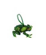 Green Beaded Frog Hanging Animal Figurine Ornament Czech Glass Seed Bead... - £15.79 GBP