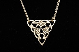 Vintage Costume Jewelry Celtic Knot Triangle Silver Tone Necklace Pendan... - £11.65 GBP