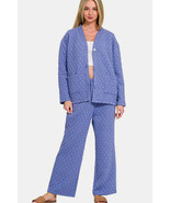 Zenana Quilted Button Up Long Sleeve Top and Pants Lounge Set - $45.54