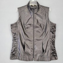 Picadilly Women Vest Size M Black Preppy Pleats Full Zip Leathery Texture Top - £8.43 GBP
