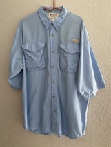 Columbia Shirt Men XL Light Blue Short Sleeve Button PFG Pockets Vented ... - $19.68