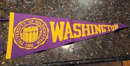 Vintage Washington Huskies College Pennant 1950s 28&quot; Long Purple Yellow - £241.24 GBP
