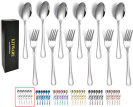 KITWARE 12 Pices Fork and Spoon Silverware Set Service 6, Stainless Stee... - £11.15 GBP