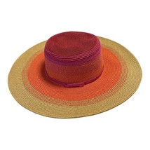 Nine West Wide Brim Sun Hat – Multicolor Straw – Red, Orange, Gold – 16.5&quot; - $19.00