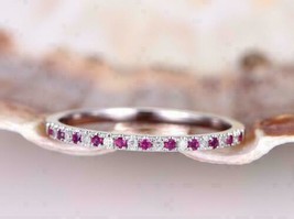 0.6Ct Round Simulated Ruby Eternity Wedding Band 925 Silver Gold Plated - £90.71 GBP
