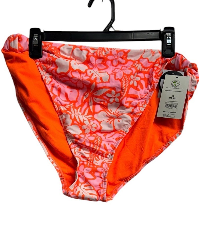 No Boundaries Swim Bikini Bottom L (11-13) Orange Floral - £7.45 GBP