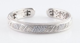 Judith Ripka Sterling Silver Hinged Cuff Bracelet Cubic Zirconia Great C... - $360.51