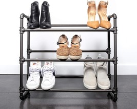 Modern Industrial Style 3 Tier Shoe Rack, 26.2” W X 8.2” D X 24”H, Satin Pewter - £37.33 GBP