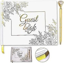 WEDDING GUEST BOOK REGISTRY W/PEN SIGN-IN GOLD FOIL STAMPING 9&quot; X 7&quot; 100... - $22.72