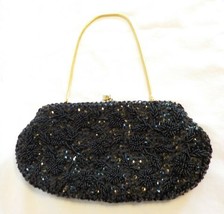 Vintage Black Beaded  Purse Crown Colony of Hong Kong - £11.54 GBP