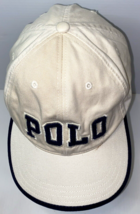 VTG Polo Ralph Lauren Hat Embroidered Spell Out Leather Strap Cap Two Tone 90's - £113.73 GBP