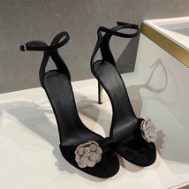 Design Sandals Women Pumps Sexy Black High Heels Women Shoes Crystals Flower Dec - £118.67 GBP