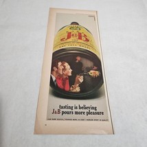 J &amp; B Pours More Pleasure Couple Drink Being Refilled Vintage Print Ad 1968 - £8.74 GBP
