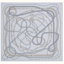 Hermes Washed Scarf Reaction En Chaire 90 cm silk light blue Carre wash chain - £580.14 GBP
