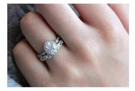 Vintage Wedding Ring Set 2.25Ct Oval Cut Diamond 14k White Gold Finish in Size 5 - £123.71 GBP