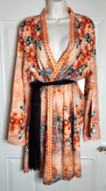 NWT Just Fashion Now Orange Floral Open Silky Kimono Style Robe - see details - £18.17 GBP