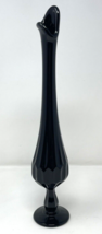 Vintage MCM Fenton Ebony Black Glass Swung Single Bud Vase Thumbprint 13&quot; - £39.95 GBP