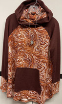 Nwt Lu La Roe Large Maroon Rust &amp; White Swirls Hacci Amber Hooded Sweatshirt - £35.60 GBP