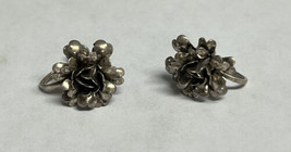 Vintage ART NOUVEAU Flowey Sterling Silver Screw Back Earrings Signed ORN. - £19.37 GBP