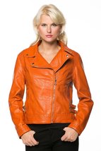 High Secret Women&#39;s Faux Leather Moto Jacket Orange - £74.29 GBP