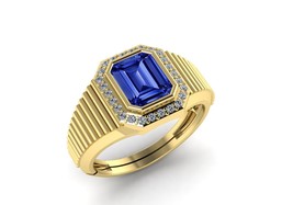 6Ct Smaragd Schliff Blauer Saphir 925 Sterlingsilber 14K Gelb Vergoldet Ring - £59.21 GBP