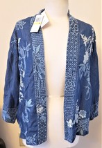 Johnny Was Jacqueline Floral Embroidered Cropped Kimono Sz.M Denim Blue - $199.97