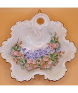 Vintage Fluted Relish Dish Vanity Tray Hand Painted White Gold Trim Viol... - $9.46 CAD