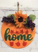 Home Fall Sign Autumn floral orange Wall Door Porch round handmade 9” New - £8.94 GBP