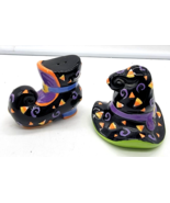 Vanson Salt &amp; Pepper Shakers Halloween Witch Hat Shoe Ceramic Set - $10.36