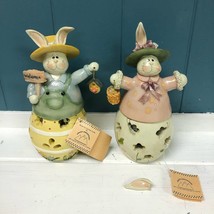 Set of 2 Crazy Mountain Easter bunny rabbits Tea light Holders *read - $35.64