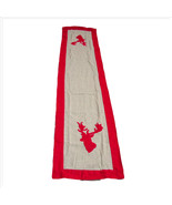 Melrose Red Reindeer Heads on Grey Herringbone Table Runner Red Trim 15x... - £19.54 GBP