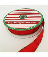 Roll Designer Ribbon 42+ Yards Woven Red w/ Metallic Green 1.5&quot; Wide Wir... - £22.72 GBP