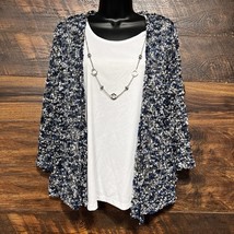Alfred Dunner Sweater 2 In 1 Cardigan Woman Size Attach Necklace Blue Wh... - $13.33
