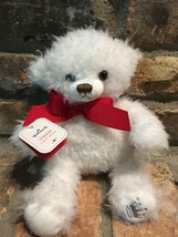 Hallmark White w/Red Bow Owen Teddy Bear Small Fuzzy Soft Stuffed Plush - £12.74 GBP