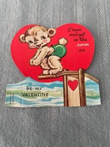Swimming Diving Bear A-Meri-Card Valentines Day Early 1900&#39;s Die Cut Vin... - $4.74