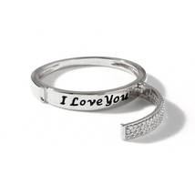 Solid 10K White Gold 0.15 Ct TDW Diamond &quot;I LOVE YOU&quot; Women&#39;s Band - £225.18 GBP