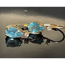 YELLOW GOLD BLUE &amp; COLORLESS TOPAZ EARRINGS SKY - $172.27