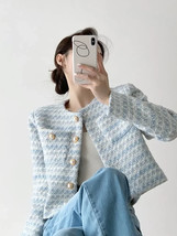 Women Tweed Elegant Coat With Pockets Single-breasted Cardigan Short Jac... - $49.99