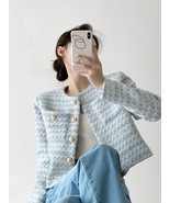 Women Tweed Elegant Coat With Pockets Single-breasted Cardigan Short Jac... - €43,55 EUR