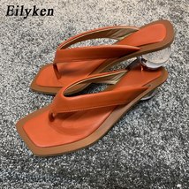 Eilyken Summer Flip Flops Slippers Clear Transparent Med Heel Slides Fashion Rou - £38.69 GBP