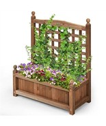 Natural Fir Wood Outdoor Garden Planter Box with 30-inch High Trellis - $231.28 CAD