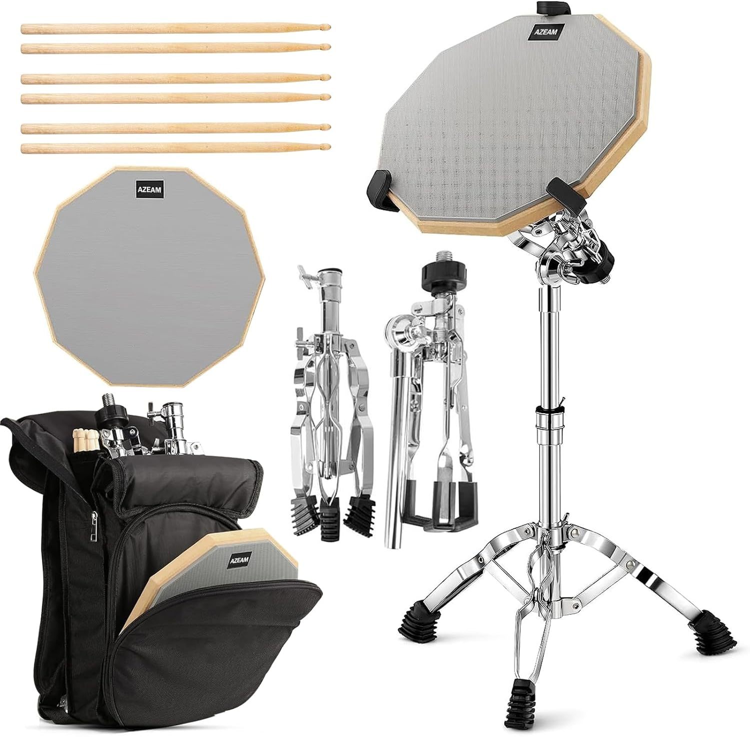 Azeam Drum Practice Pad Snare Drum Stand Set 12 Inch Drum Pad Stand Kit ... - $51.95