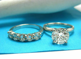 Anniversary Engagement 2.16Ct Diamond Pretty Bridal Ring Set 14K White Gold Over - £80.20 GBP