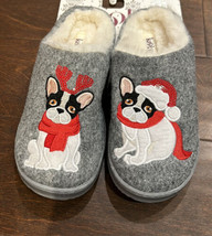Kooba Womens Fur Lined Slippers Christmas Boston Terrier Frenchie Dog L 8-9 - £26.33 GBP