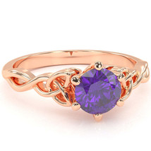 Celtic Trinity Knot Amethyst Engagement Ring In 14k Rose Gold - £318.88 GBP