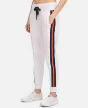 DKNY Womens Stripe Joggers Size Medium Color White/Hibiscus - $47.40