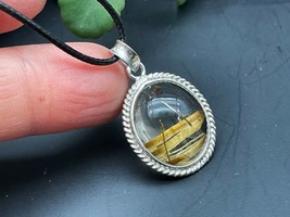 Gold Rutilated Quartz Crystal Necklace Crystal Pendant Handmade Jewelry E032842 - £67.23 GBP