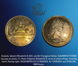 1972 Canada Reine Elizabeth II Argent Voyageur Dollar Arc-en-Ciel Tons 2... - $39.60